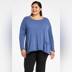 Eileen Fisher Blue Relaxed Fit Organic Linen Cotton Blend Lagenlook Tunic Top 1X